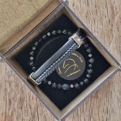 Coffret cuir noir et perles...